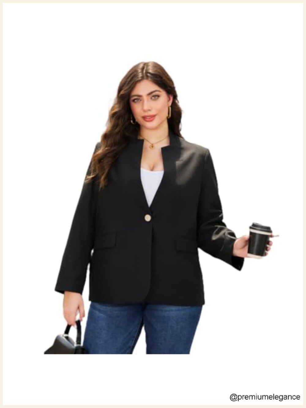 Plus Size Long Sleeve Blazer Tailored Fit Stretch Woven Twill Oversized Women's